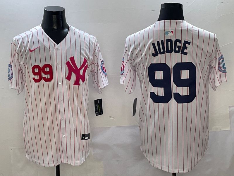 Men New York Yankees 99 Judge White Stripe Jointly Name Nike 2025 MLB Jersey style 3